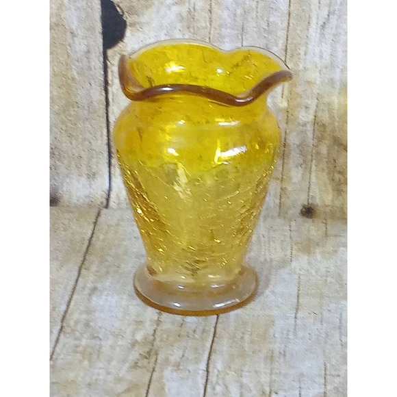 Yellow Crackle Glass Bud Vase Miniature Succulent Air Plants Planter (9A) - Picture 2 of 6